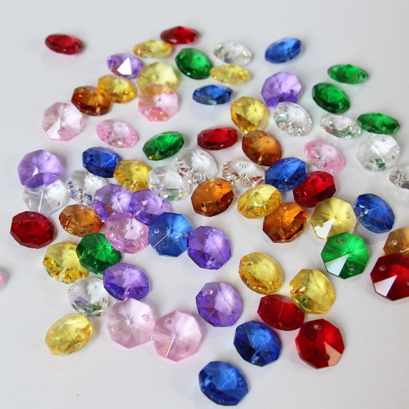 14mm double hole octagonal beads chain color Crystal octagonal beads crystal curtain beads wedding lighting accessories beads