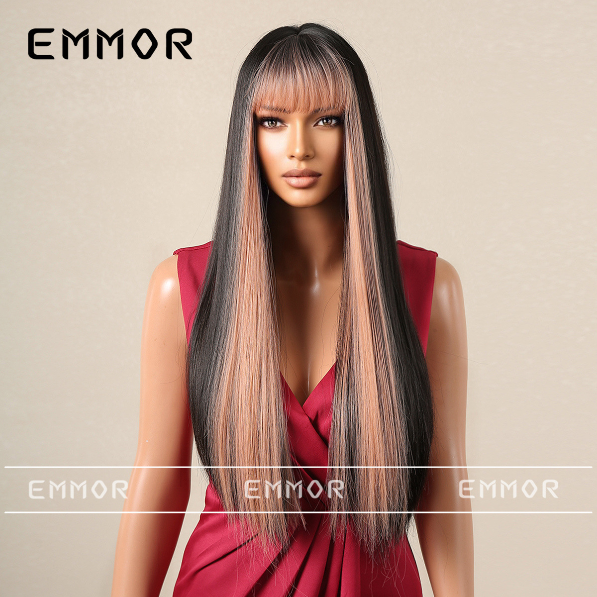 Shein nuevo europeo y americano Peluca de las mujeres de pelo largo flequillo recto pelo temperamento diosa natural moda peluca cabeza cubierta