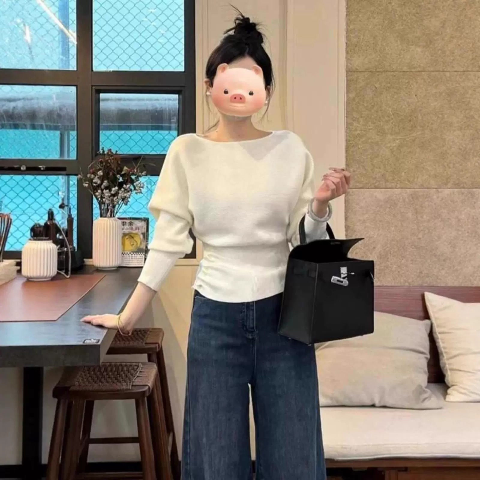 设计感侧边抽褶针织衫女春秋2025新款内搭毛衣收腰短款打底衫上衣