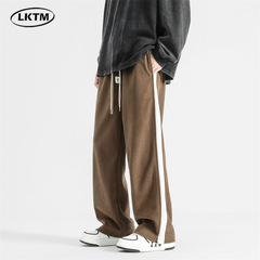Lktmメンズ # サイドストライプのコーデュロイカジュアルパンツ男性アメリカのゆったりしたファッションブランドのウエスト引きストレートパンツ
