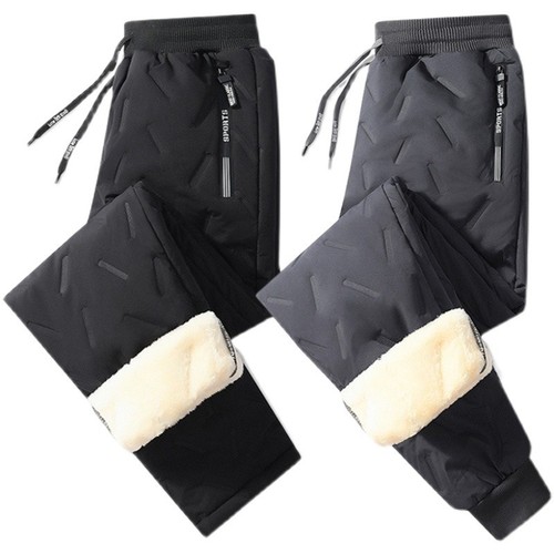 Men's Fleece Snow Ground Pants Winter Thick Waterproof Windproof Ankle Cotton Pants Casual Lamb Wool Long Pants
