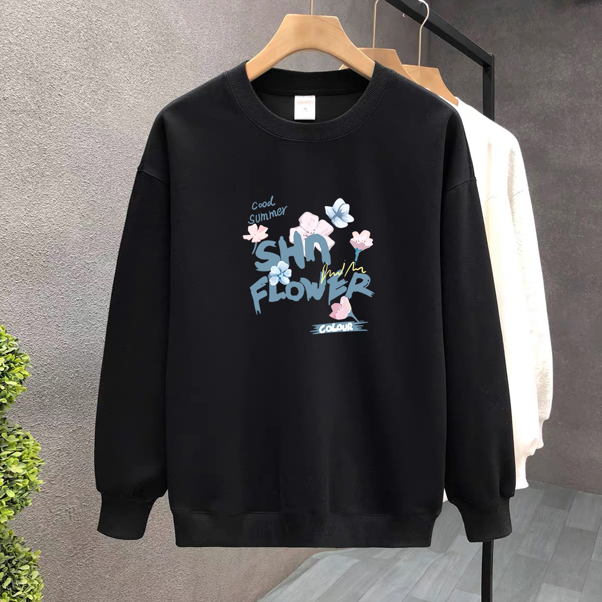 Suéter de algodón negro pesado de alta gama para mujeres 2025 otoño y invierno nuevo estilo europeo y americano camiseta de manga larga fondo suéter de estudiante