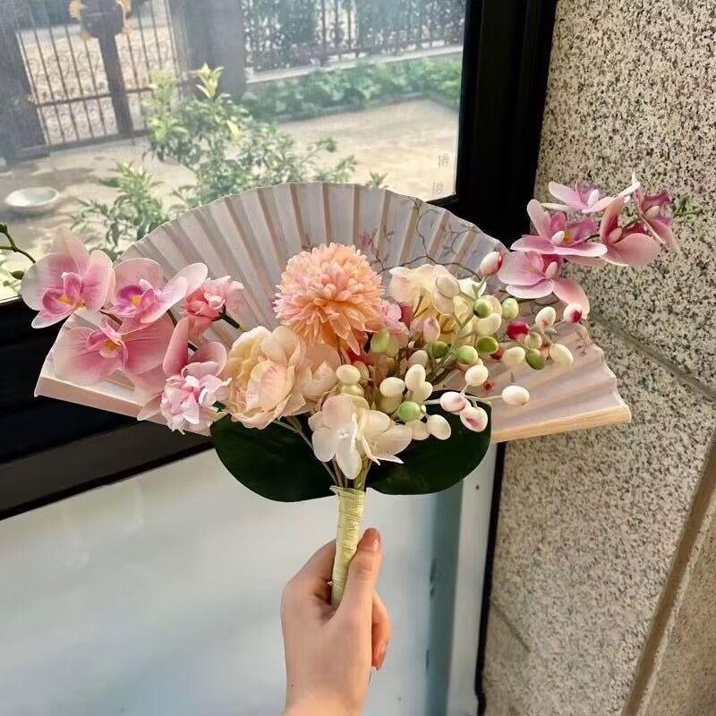 新娘折扇手捧花领证订婚晨袍秀禾搭配新中式手捧花成品扇廷顺|undefined