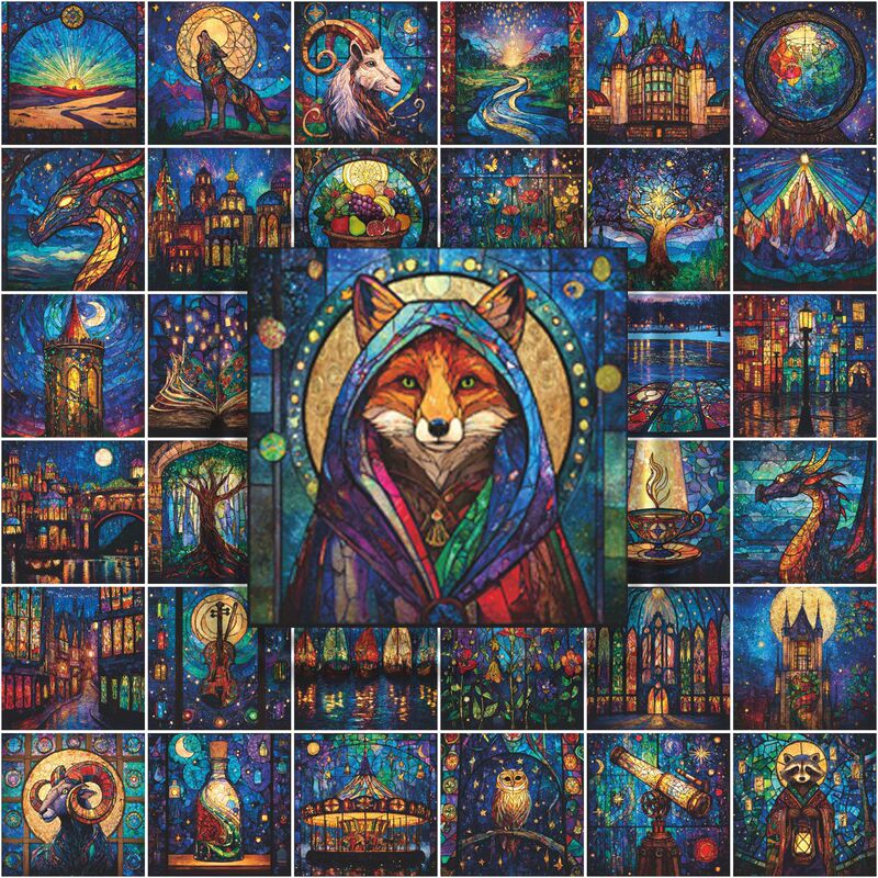 50 Pieces of Glassy World Stickers Abstract Art Laptop Suitcase Thermos Cup Decoration Waterproof DIY Stickers