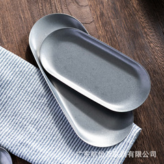 復古磨砂做舊不鏽鋼小盤子日式橢圓小碟餐廳甜品碟韓式食品盤批發