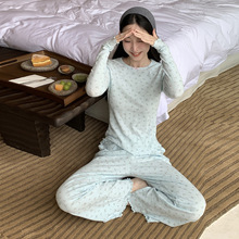 亲肤涤棉Sweeties坑条棉小碎花长袖长裤睡衣女甜美风家居服新