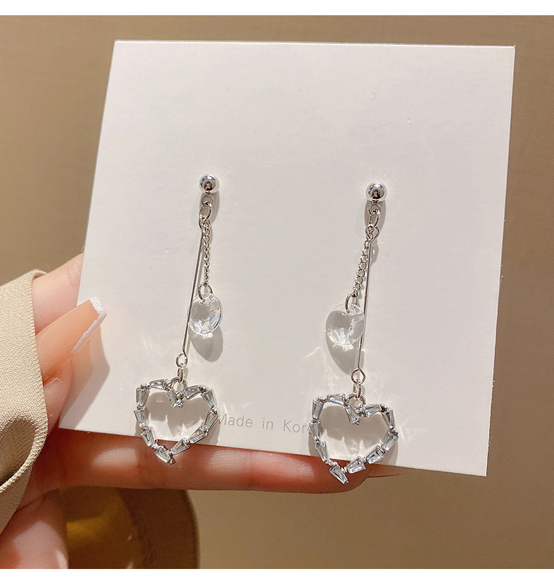 1 Pair Simple Style Heart Shape Patchwork Alloy Drop Earrings display picture 2