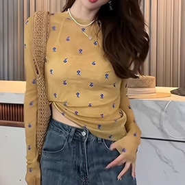 夏季复古黄色碎花防晒罩衫上衣设计感小众修身薄款长袖恤女
