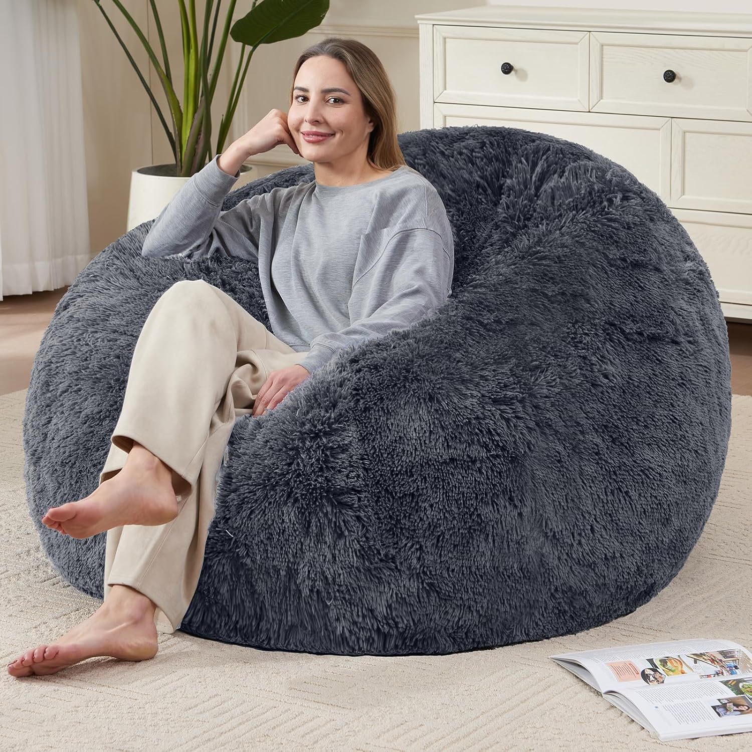 Bean Bag Cover (No Filling) Soft Faux Fur Stuffed Animal Bean Bag…