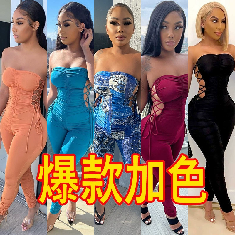 G8124 Европейская и американская женская одежда Amazon Весна Новая мода Повседневный плиссированный сексуальный женский комбинезон