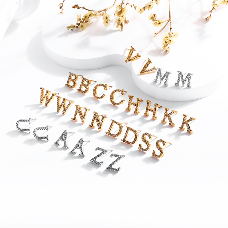 8g Weight 1 Pair Simple Style Letter Inlay Titanium Steel Zircon Ear Studs