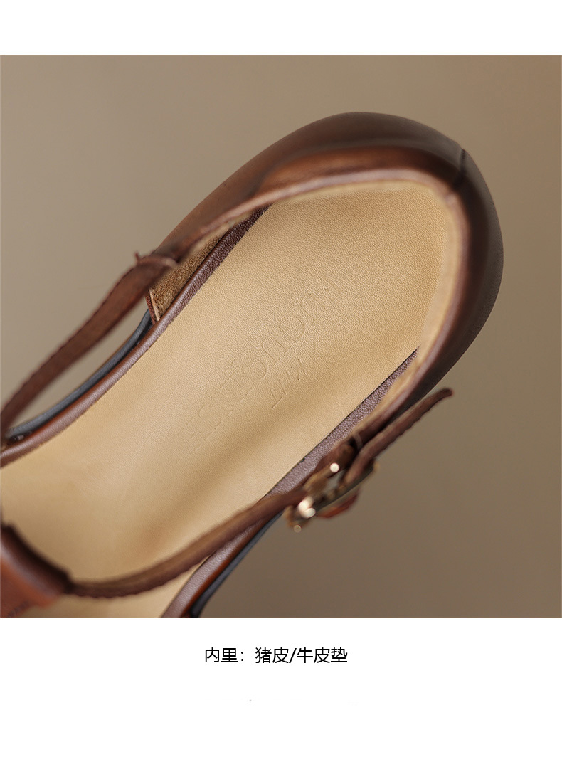 Sandal nữ quai ngang gót vuông mũi tròn bít kiểu dệt vintage — màu nâu chi tiết 14