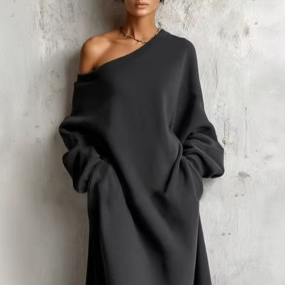 Women's Elegant French Style Dress Solid Color Textured Long Sleeve Spring Autumn New_ecoleips.com