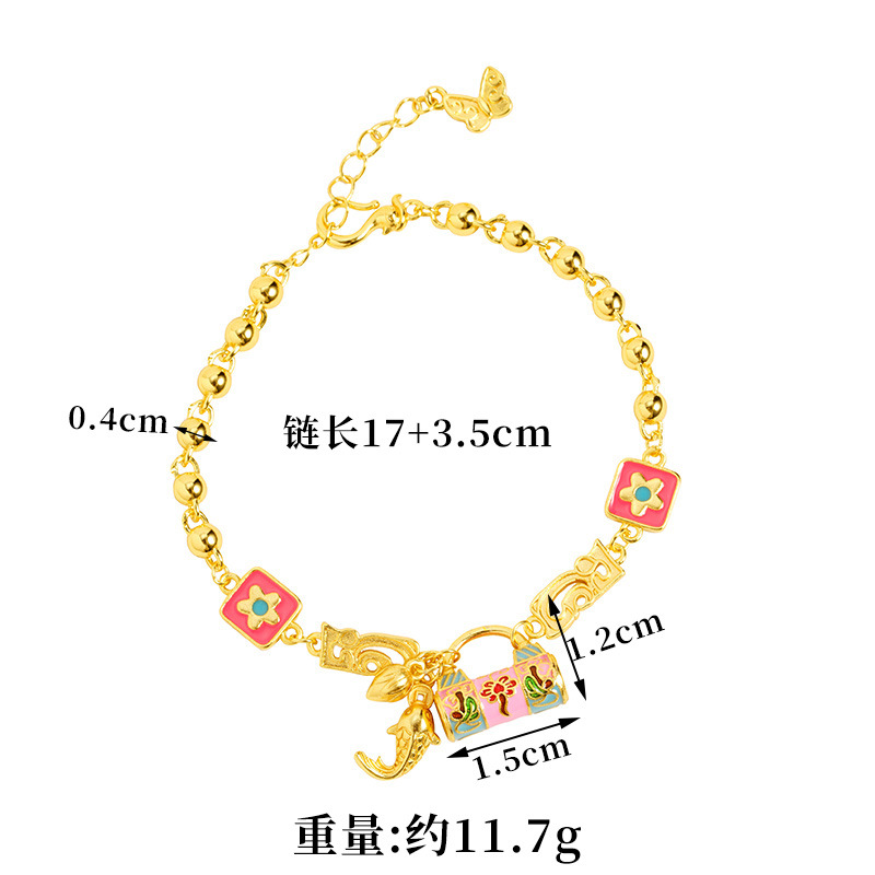 Nueva pulsera de oro antiguo estilo palacio esmalte flor cerradura bolsas Koi cuentas de brazalete de joyas de mano de mujeres étnicas