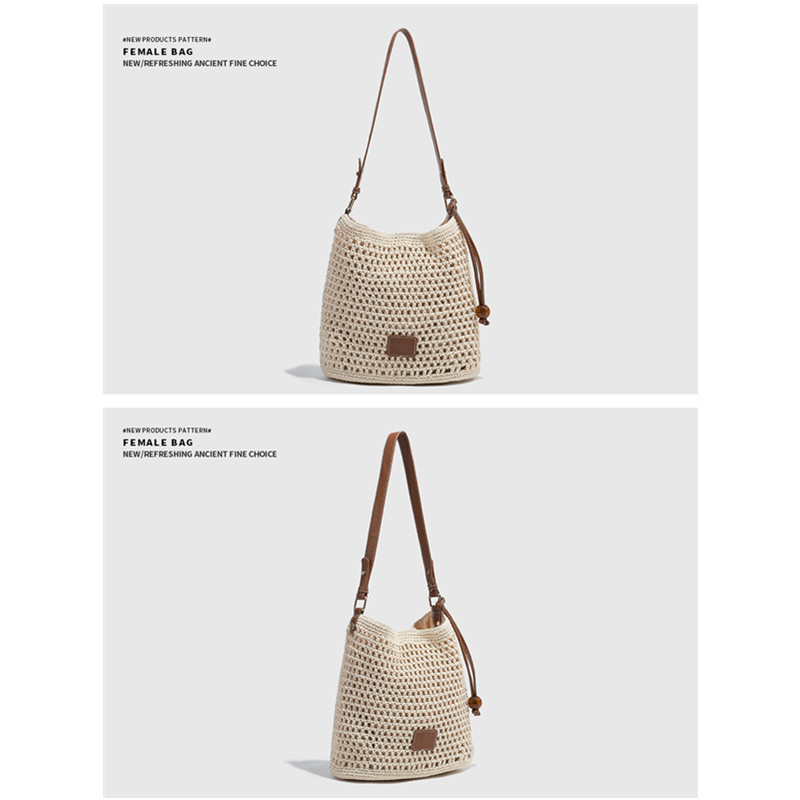 Women's Woven Hollow-Out Bag 2026 New Spring/Summer Beach Vacation Tote Shoulder Underarm Bag - Thumbnail 3