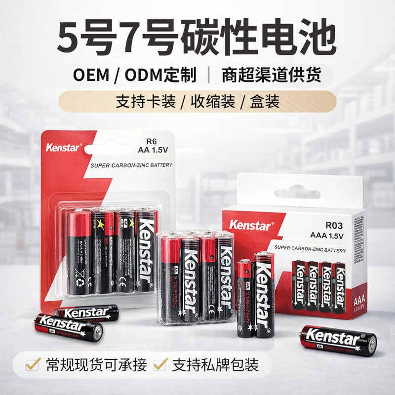 No. 5 and No. 7 Carbon Batteries Oem/Odm Custom Branding Aa/Aaa Supermarket Supply Card-Packed Shrink-Packed Boxed Packaging