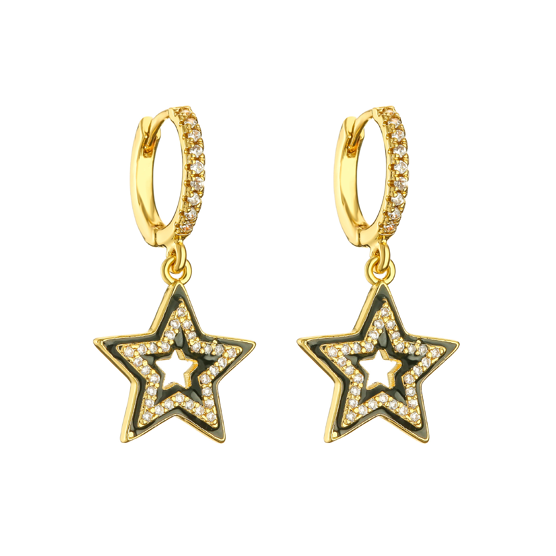 1 Pair Ig Style Pentagram Enamel Inlay Copper Zircon Drop Earrings display picture 5