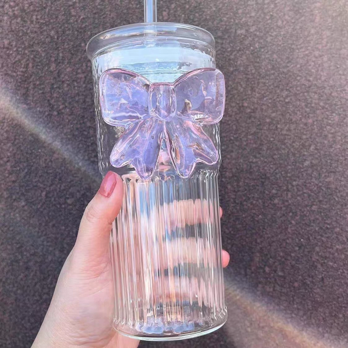 High quality glass with bow, straw