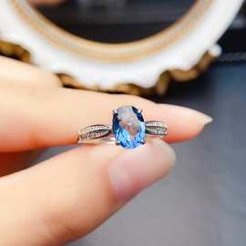 天然托帕石S925戒指6*8mm珠宝首饰首饰女生配饰工厂批发镀金
