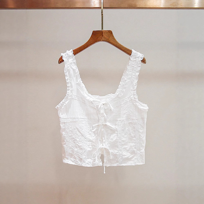 Shenzhen Nanyou Classy Women's Summer New French Age-Reducing Sweet Embroidered Bow Vest Small Shirt Top