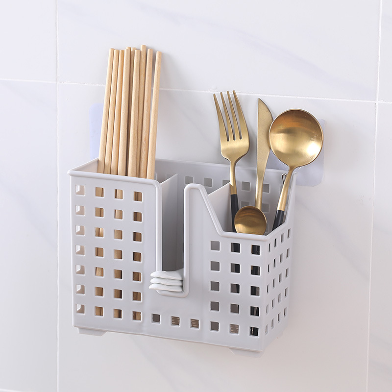 Jaula de palillos multipropósito colgante de cocina simple caja de almacenamiento de cubiertos sin clavos pegada en la pared tipo palillos de drenaje