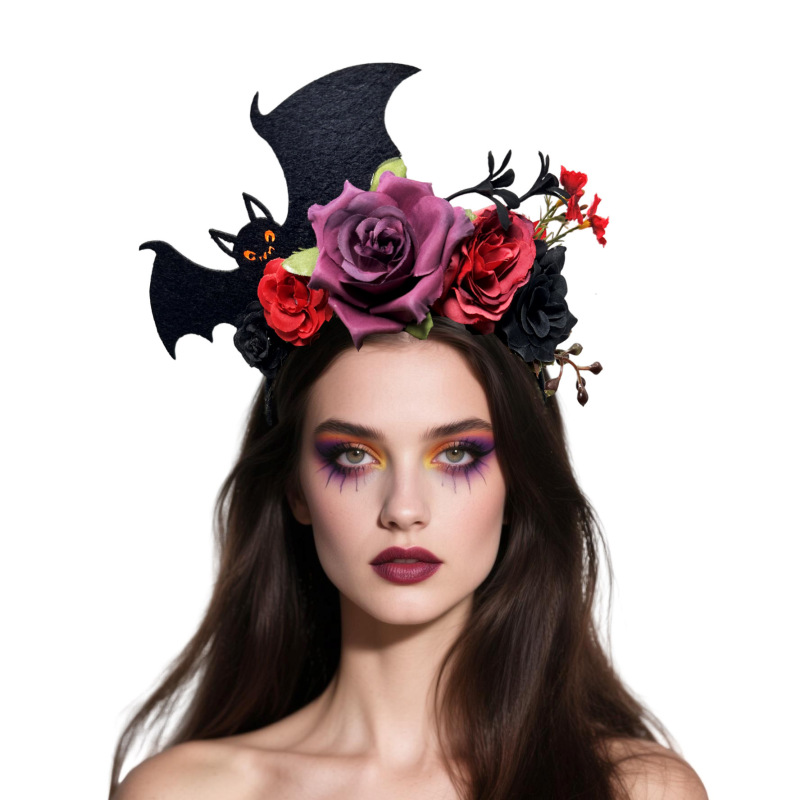 ヨーロッパとアメリカの新しいハロウィンフラワーヘッドバンドパーソナライズされたコウモリ面白いダークヘッドバンドパーティークリエイティブヘッドバンド卸売|undefined
