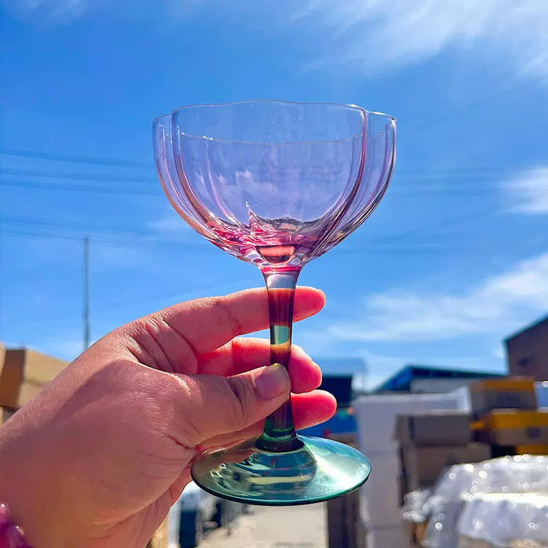 复古高脚杯渐变色花朵杯水晶玻璃红酒杯香槟杯欧式vintage中古杯