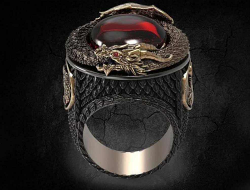 ウィニーのクロスボーダーの人気アクセサリーの2色のレトロな覇気の彫刻の竜戒は宝石の指輪のwishをはめ込んで直接販売します。