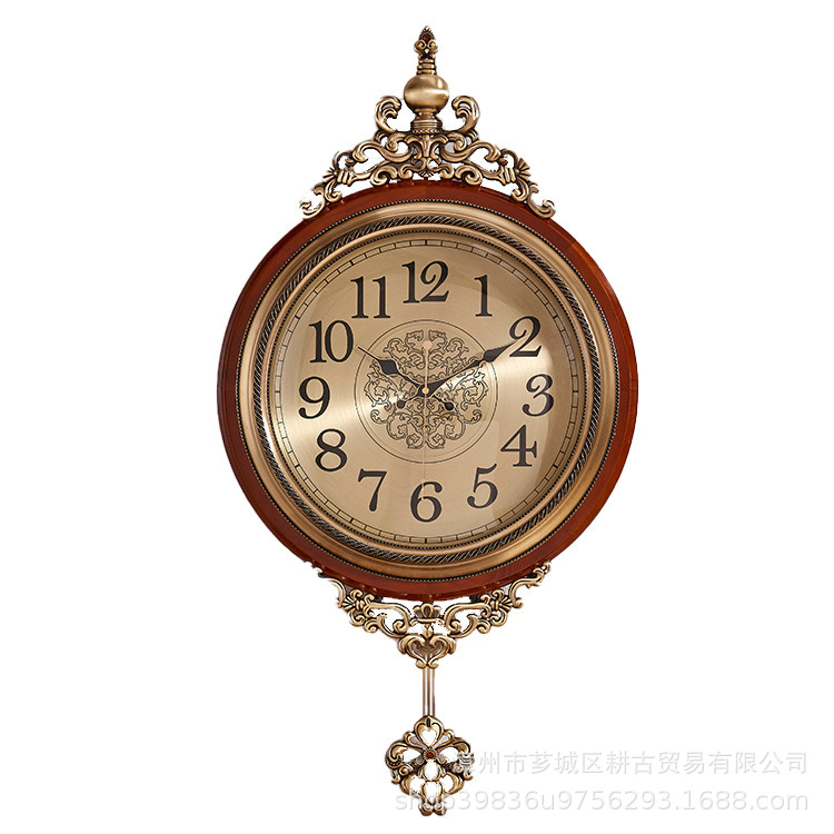Reloj de madera maciza retro de estilo europeo, sala de estar, villa americana, reloj de pared atmosférico de lujo, venta directa de fábrica