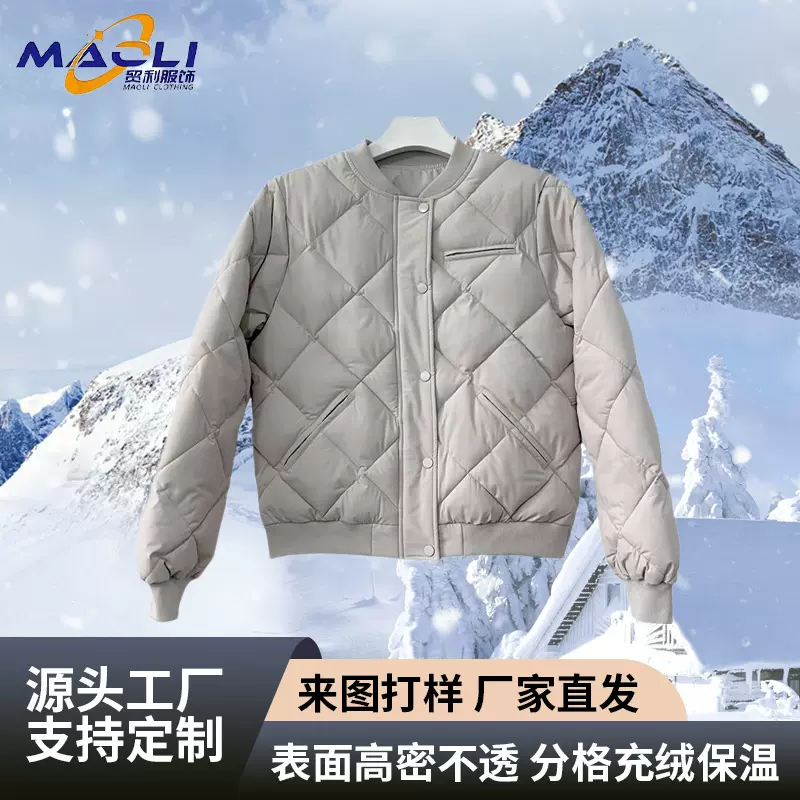 菱格棉服女短款新款面包服纯色羽绒棉衣无领棉袄