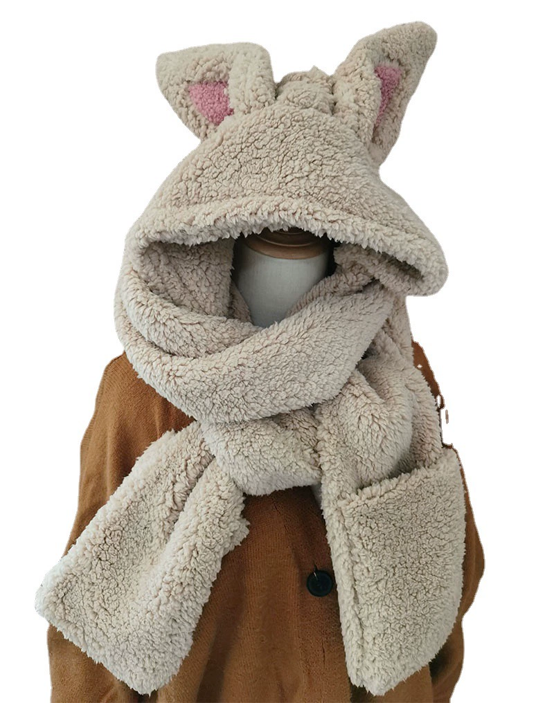 Winter hat, scarf, gloves, cute double-layer rabbit, keep warm set, 3 piece set
