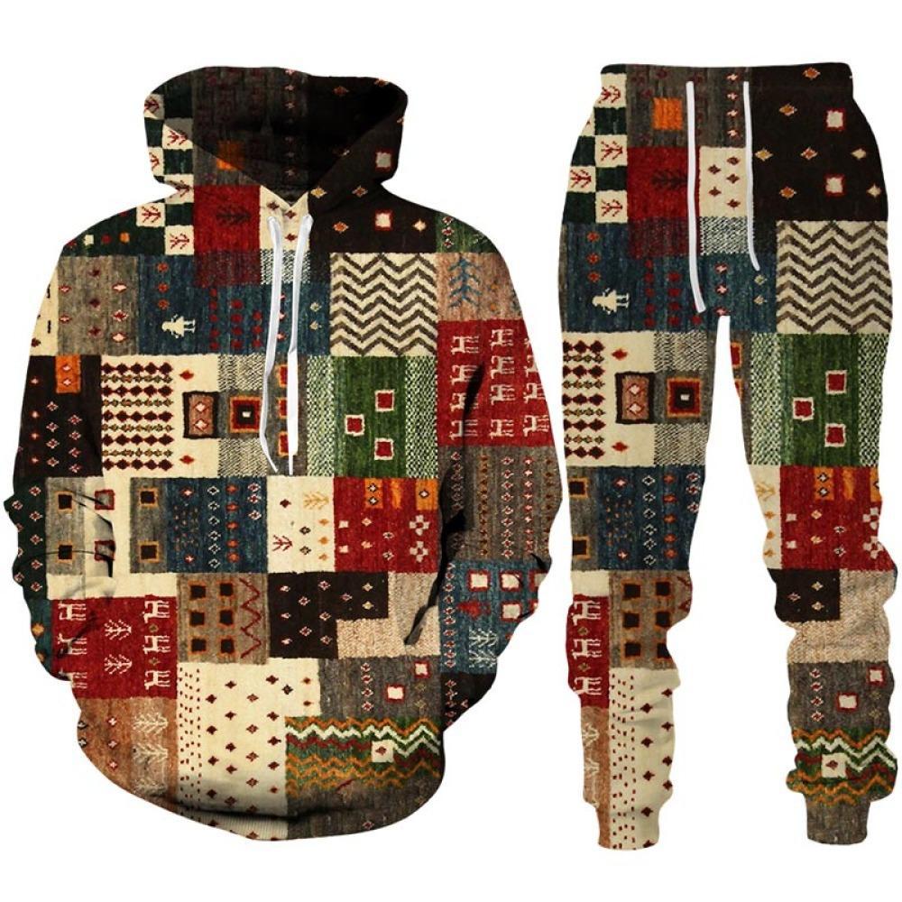 Traje de dos piezas de color de contraste de temperamento de moda venta caliente todo-fósforo talla grande suéter suelto pantalones MC11-ML1