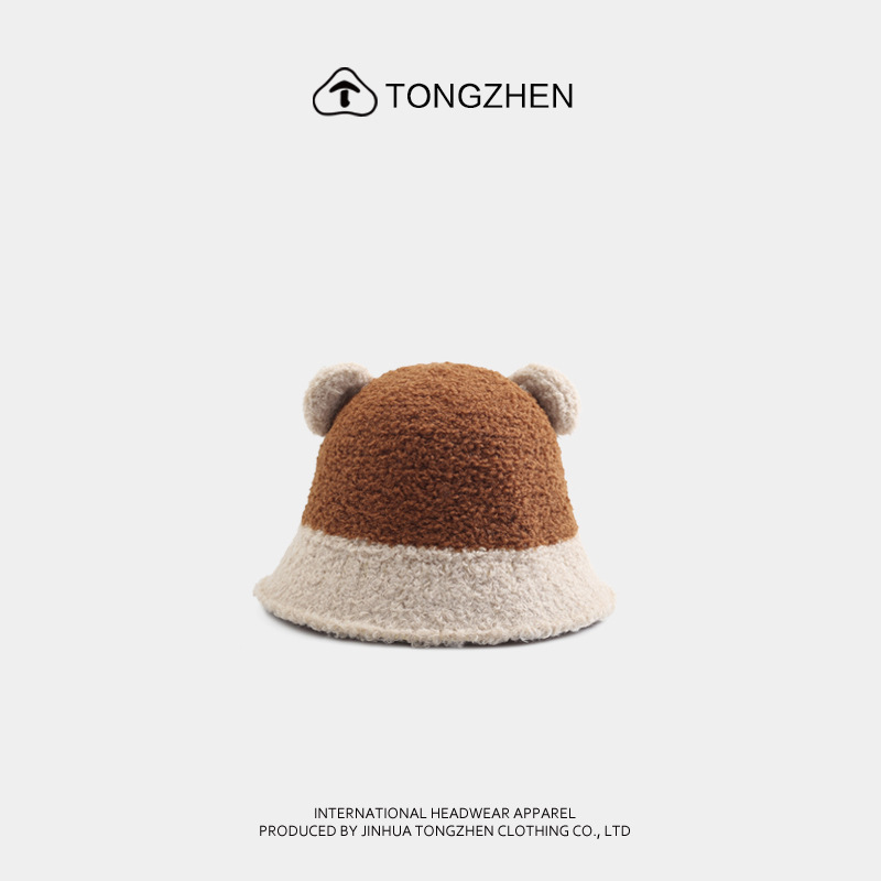 Cute Little Bear Colored Fisherman for Women in Autumn Winter Plush Ear Protection, Warm and Sweet, Versatile Face_voghion.com