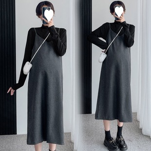Autumn and Winter New Maternity Wool dress Outer Wear Loose Strand Skirt All-match Vest Skirt suit Two-piece Set