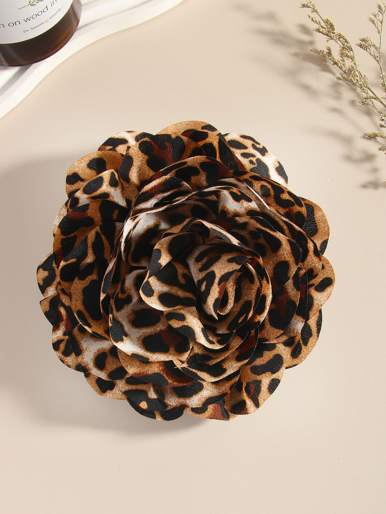 Vintage Frayed Edge Leopard Print Camellia DIY Brooch Hair Accessory Headpiece 14cm Exaggerated Fabric Large Flower With_voghion.com