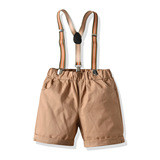 Летний комплект для мальчиков, рубашка, подтяжки, шорты, детская одежда, 4 предмета