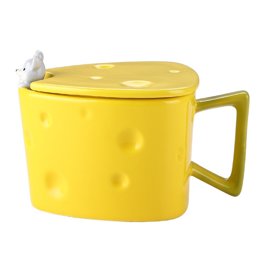 Taza linda personalizada de cerámica transfronteriza de Amazon con tapa pareja de hombres y mujeres taza de café queso taza de queso