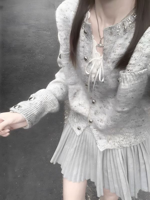 小众设计灰色毛衣开衫女2025秋季新款独特超好看高级感针织短外套|undefined