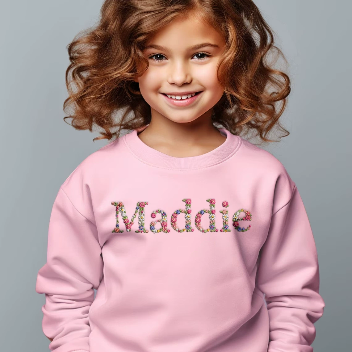 Цветы с вышивкой Имя ребенка с круглым воротником свитер толстовка с вышивкой 1 трансграничный etsy