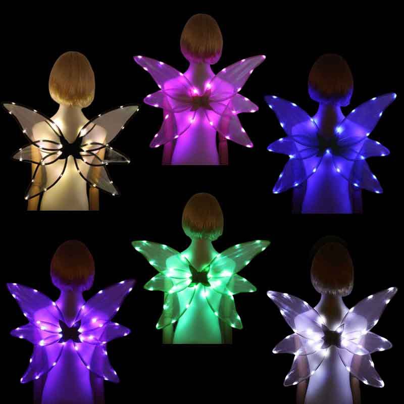 Zilin transfronterizo nuevo Festival Fiesta mascarada rendimiento apoyos con luz trasera decoración 6 unidades Elf alas luminosas