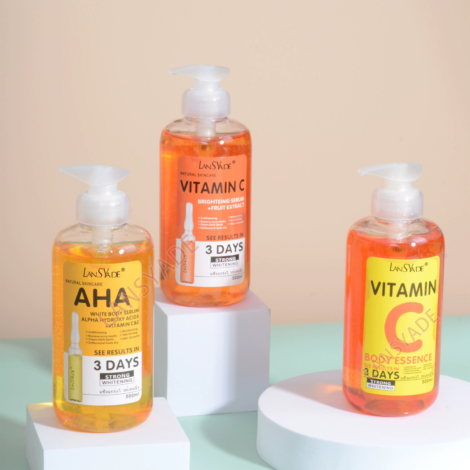 Оригинальное решение AHA для трансграничного применения, ампульная эссенция с витамином С, фруктовые кислоты, увлажняющая, восстанавливающая, осветляющая сыворотка для удаления кожи, 500 мл