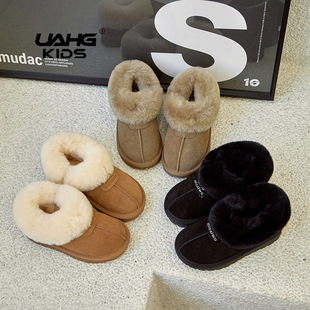 Girls' low-top snow boots children's snow cotton suede lamb wool mouth fleece-lined thickened baby cotton shoes side zipper