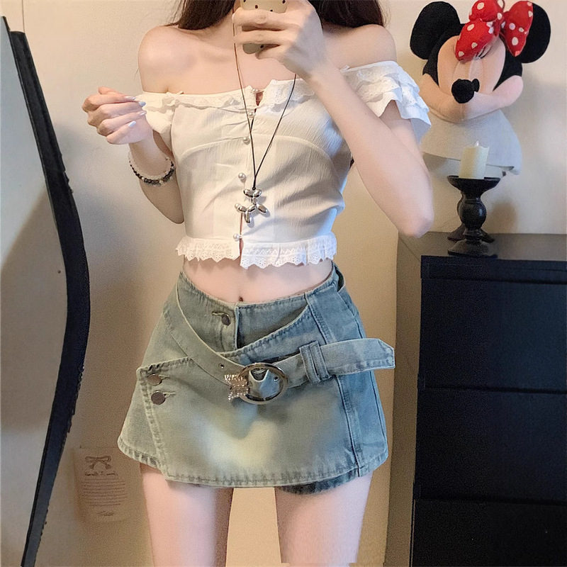 plus size Skirt Low Waist Denim Culottes Women's 2025 Summer New Design Sense Niche Hot Girl Hip Skirt