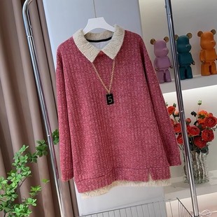Plus-Size Mid-Length Fleece-Lined Sweatshirt with a Turn-Down Collar, Early Spring New Model 2025, Loose Fit, Slimming, Age-Reducing, Casual Base Shirt, Trendy