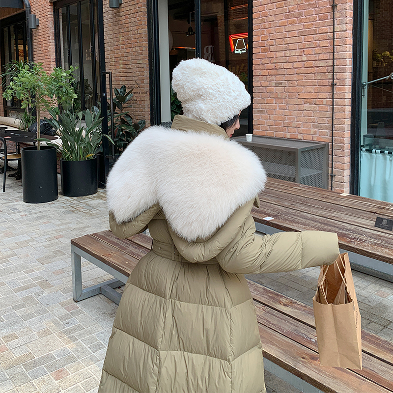 Big Fox Fur Collar Winter New Over Knee Mid Length Goose Down Coat