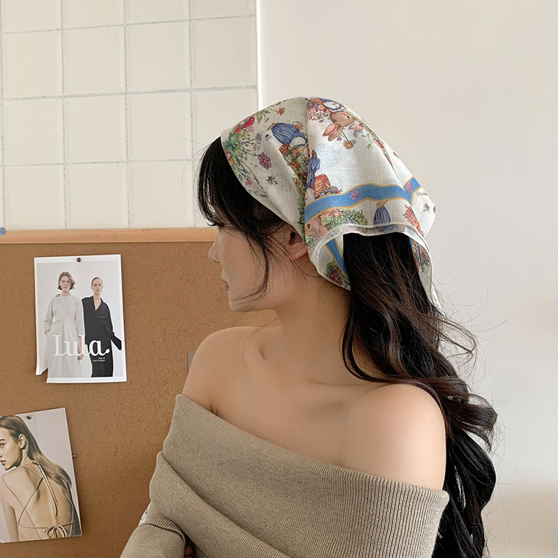 Buñuelo cuadrado de seda de alta sensación primavera y otoño flores cortas lindas dulces buñuelos pastorales buñuelos de collar buñuelos de pañuelo de bolsa de banda flotante