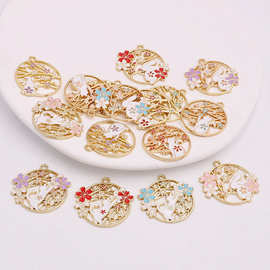 合金滴油卡通可爱猫兔子花环 diy饰品配件吊坠钥匙扣小挂件