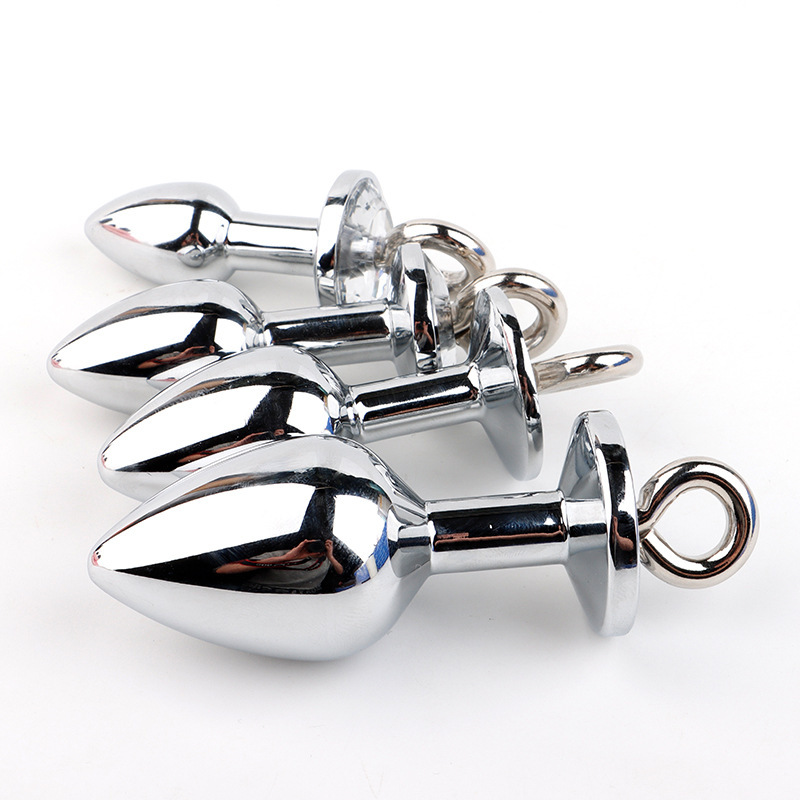 Metal Anal Plug with Diamond-Studded Pull Ring, Silver Aluminum Alloy, Wearable Design — detail image 11
