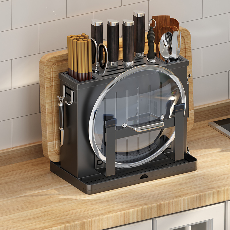 Estante de cuchillo de acero inoxidable estante de almacenamiento de cocina montado en la pared estante de almacenamiento de cuchillos tabla de cortar palillos tubo de cuchillo de cocina estante de tabla de cortar integrado