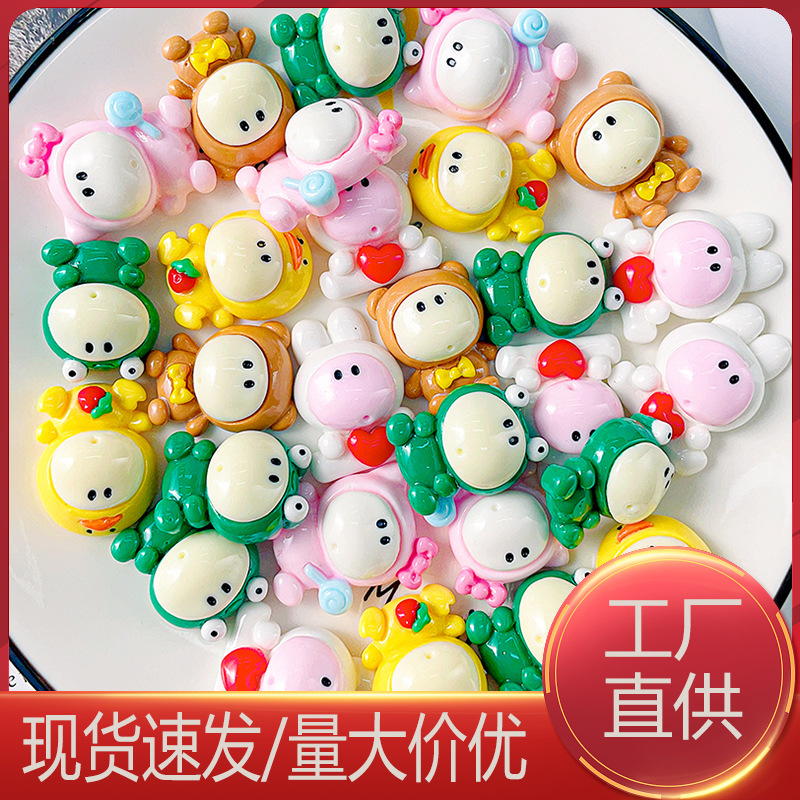 Dibujos animados colorido cara grande muñeca animal resina accesorios DIY crema pegamento tocado accesorios para el cabello hecho en casa teléfono caso material